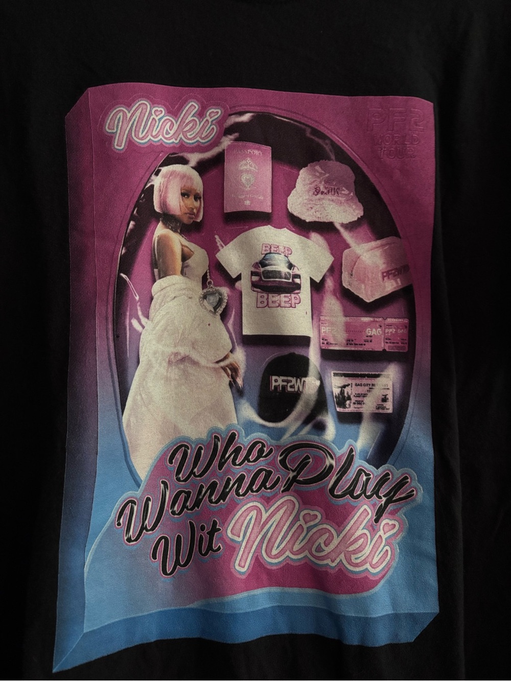 Nicki Minaj Black Tee with Pink & Blue Gradient Graphic